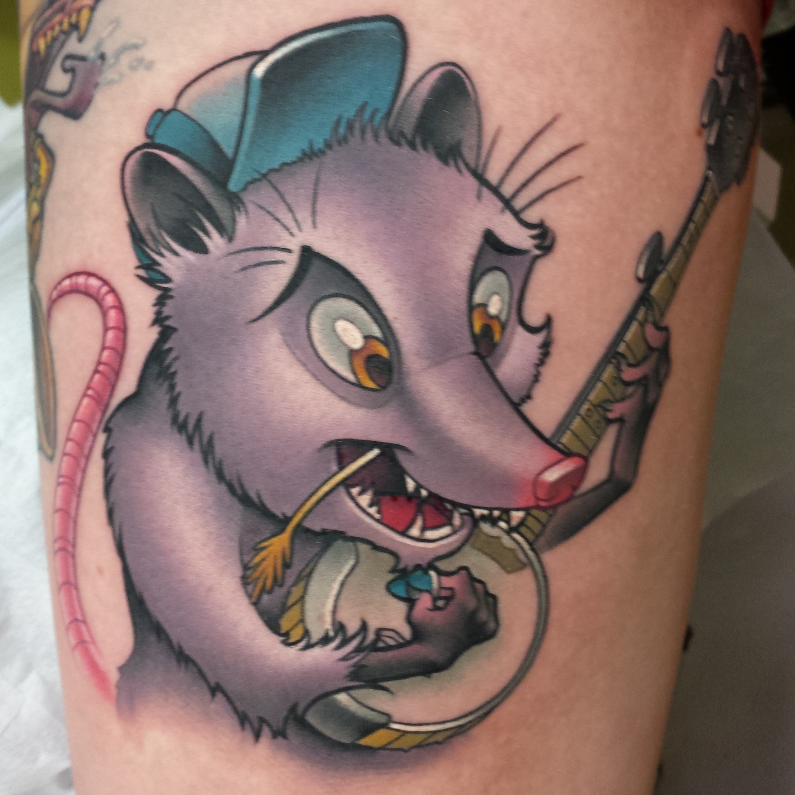 Hillbilly Opossum tattoo by Cracker Joe Swider from Connecticut